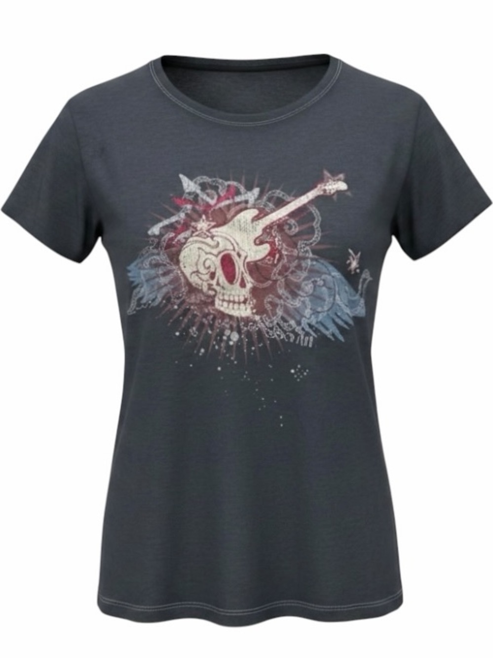Awake Inc Vintage Slate Blue Graphic Skull Short Sleeve T-Shirt Size Small